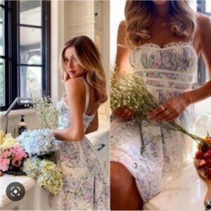 For Love & Lemons Floral Lace Milkmaid Bust Dainty Mini Dress S/M